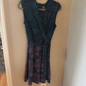 Teal & Black Patterned Cap-Sleeve Dress